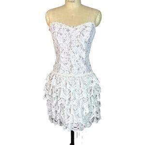 Vintage 80s Scott McClintock Strapless White Lace & Purple Dress Size Medium